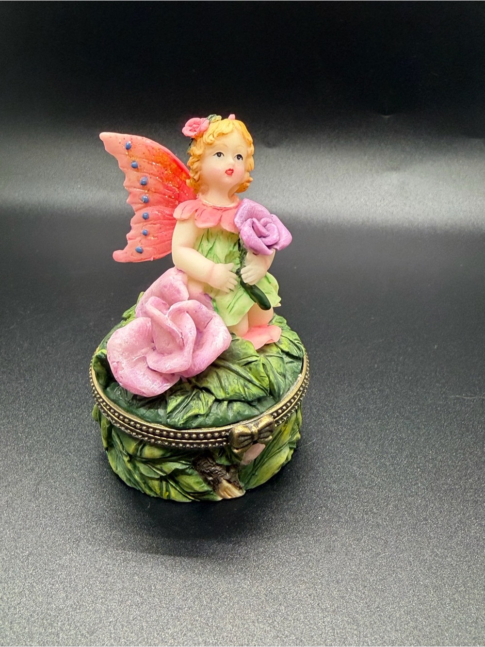 Butterfly Fairy Trinket Box With Purple Roses No Trinket